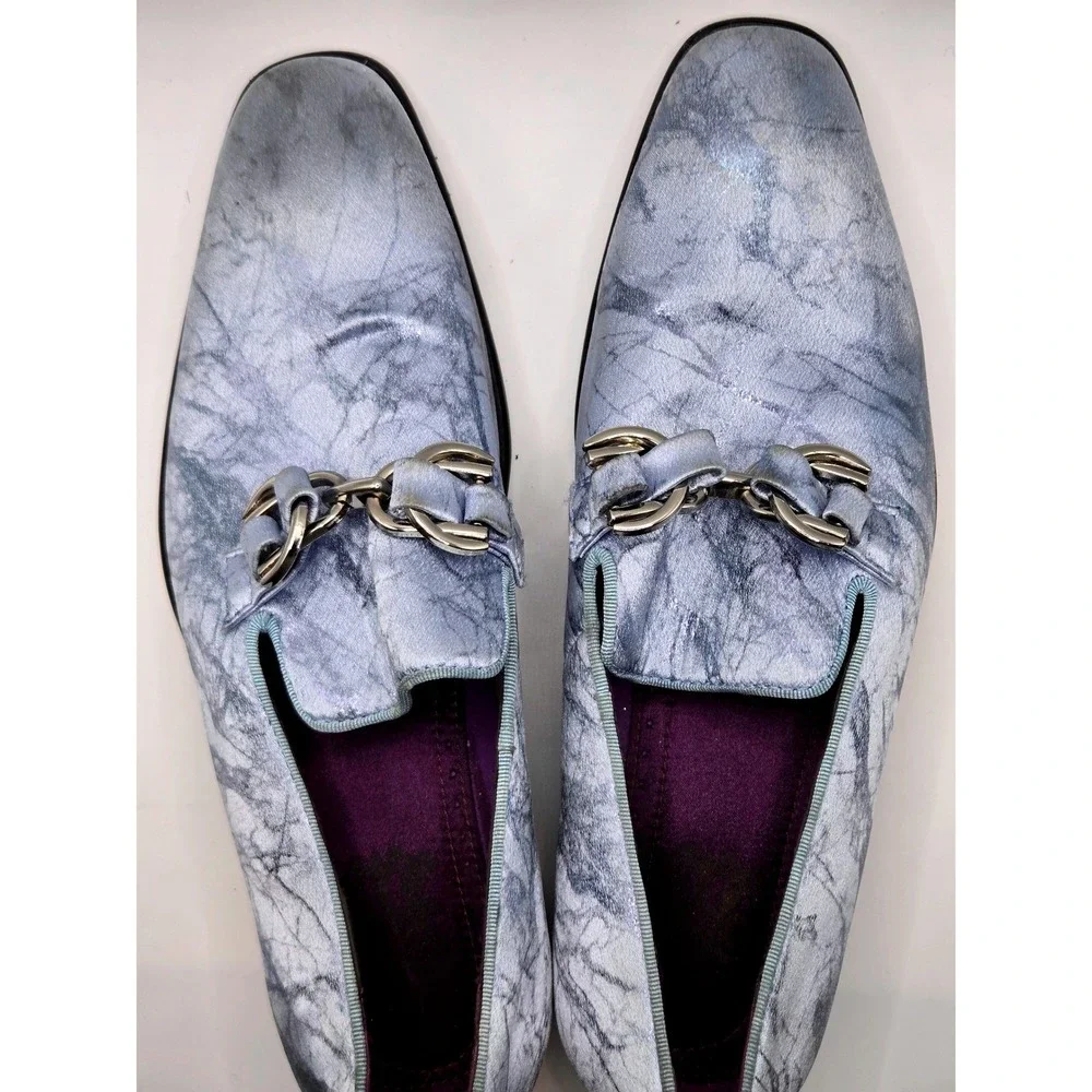 After Midnight Men's Marble Print Loafers Silver Chain Buckle Dress Shoes Size 8